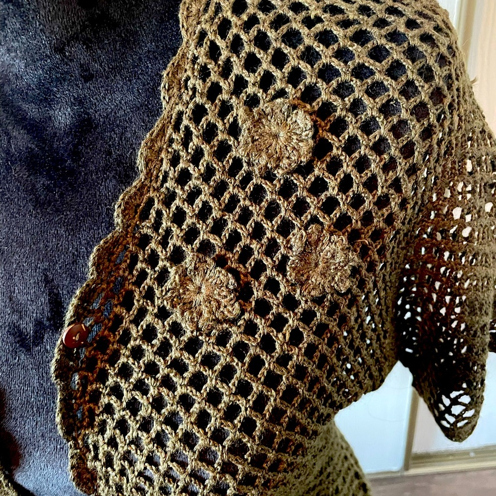 Vintage Green Crochet Cardigan Size M